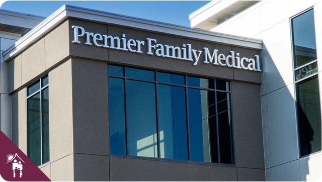 Vineyard exterior with Premier Family Medical logo icon in corner